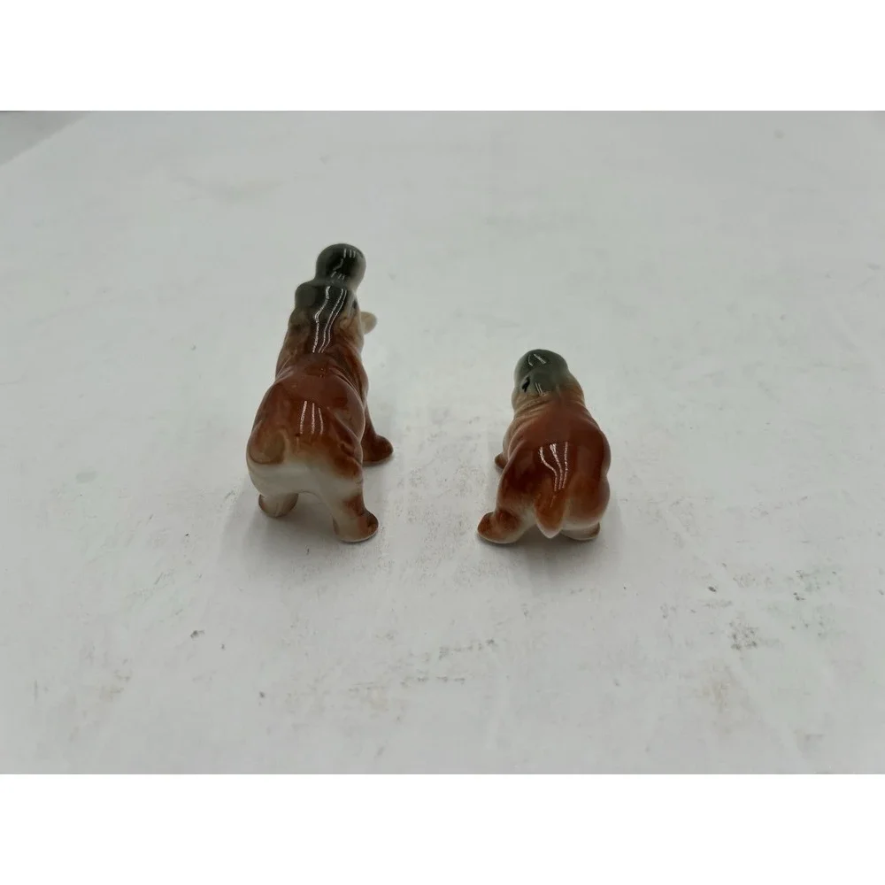 Vintage Miniature Porcelain Hippopotamus Figurines Pair Adult Baby Hippo